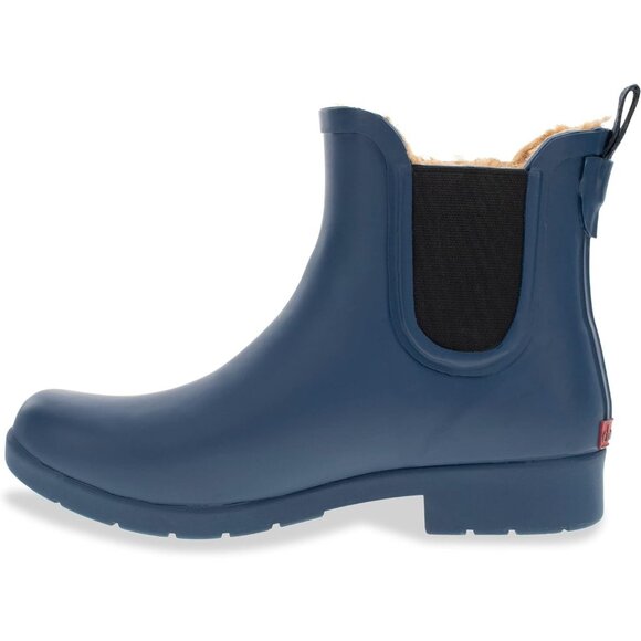 Women’s Blue Waterproof Plush Lined Slip On Rain Ankle Slim Chelsea Boots - Picture 6 of 13